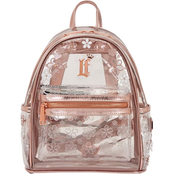 Clear Floral Mini Backpack Multicolor Faux Leather 9x10.5 inches